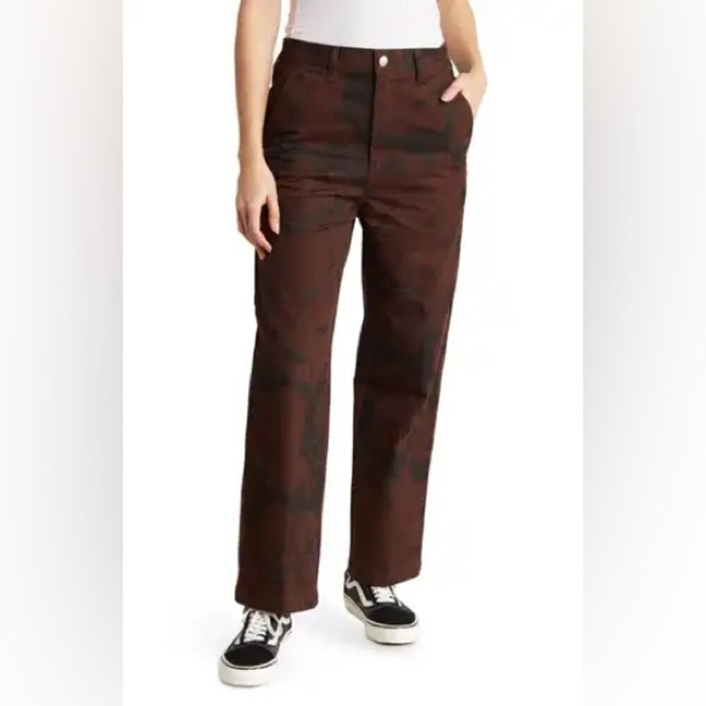 Obey NWT Women's Brighton Carpenter Pants Java Brown Multi Print Size 32 / 14